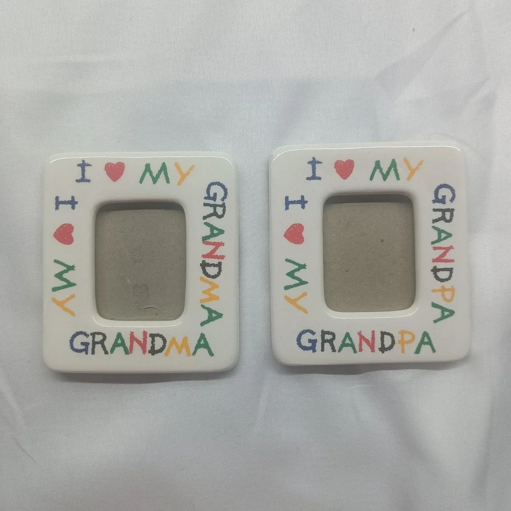Vintage I Love My‎ Grandma Grandpa Ceramic Mini Magnetic Photo Frames Set of 2